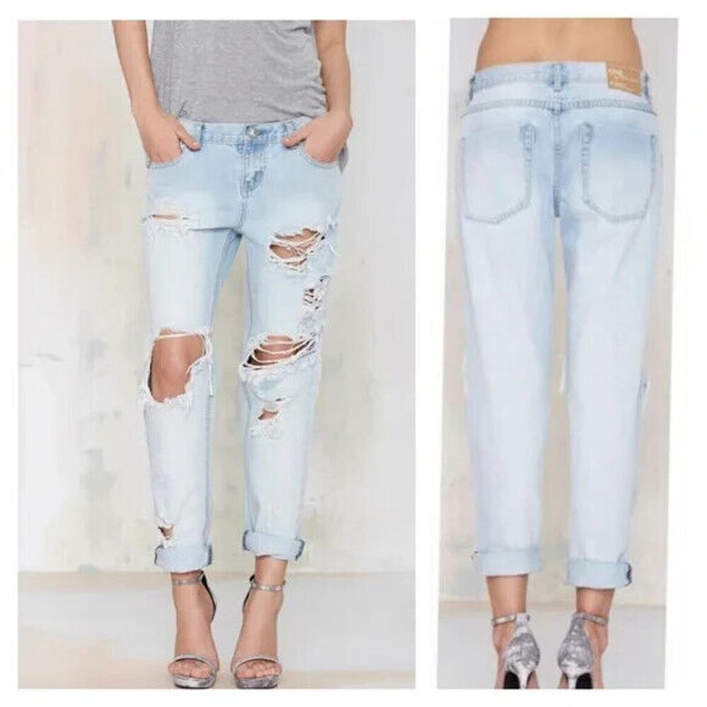 One x OneTeaspoon Awesome Baggies Denim Boyfriend Jeans Distressed Light Wash 28 - Picture 13 of 13